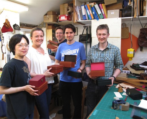 Students at a leatherwork course